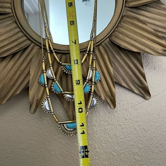 Gold Tone Turquoise Three Tiered Necklace - Picture 6 of 13